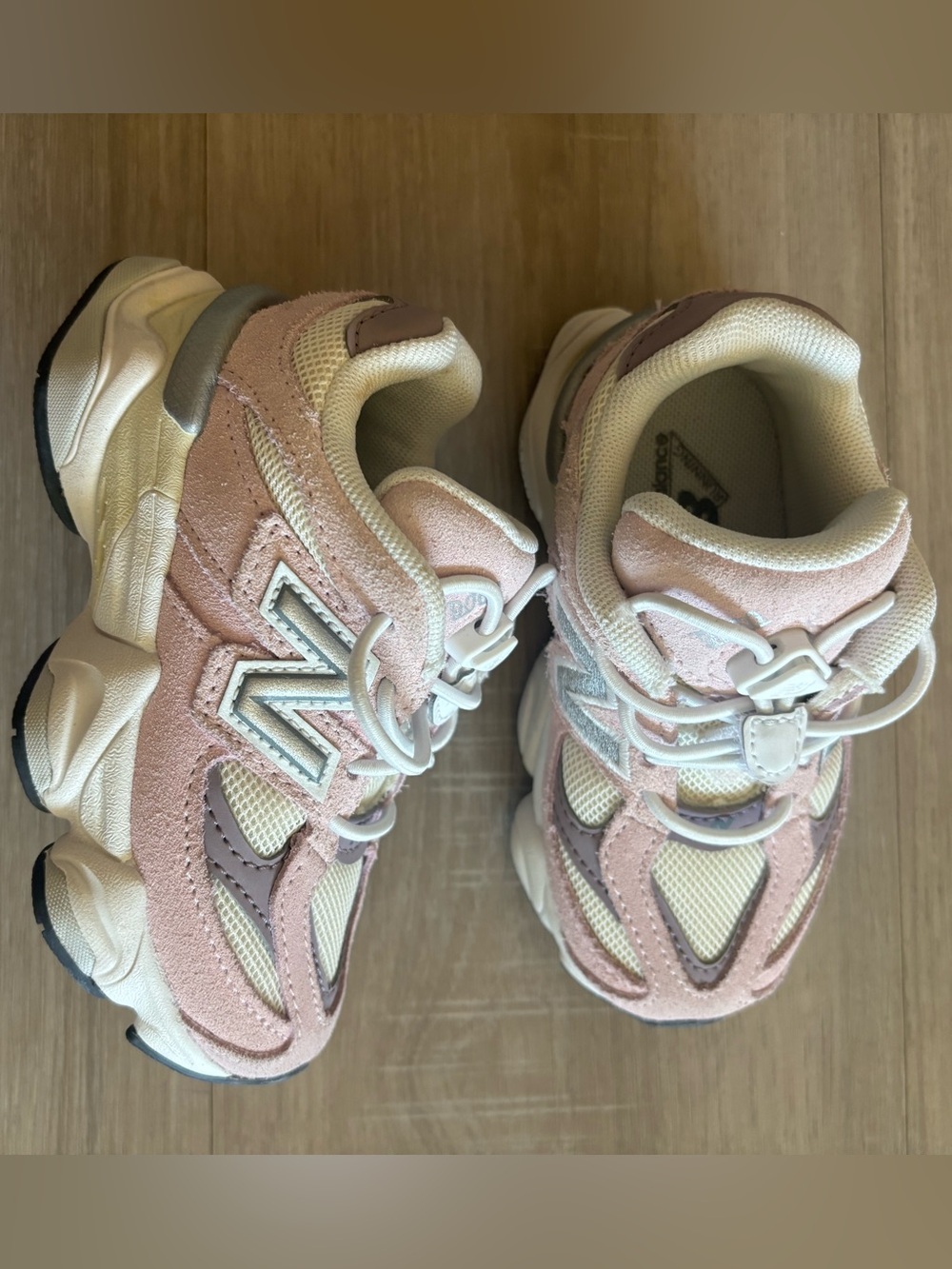 New Balance 9060 Kids Pink and Cream Chunky Sneakers 7c